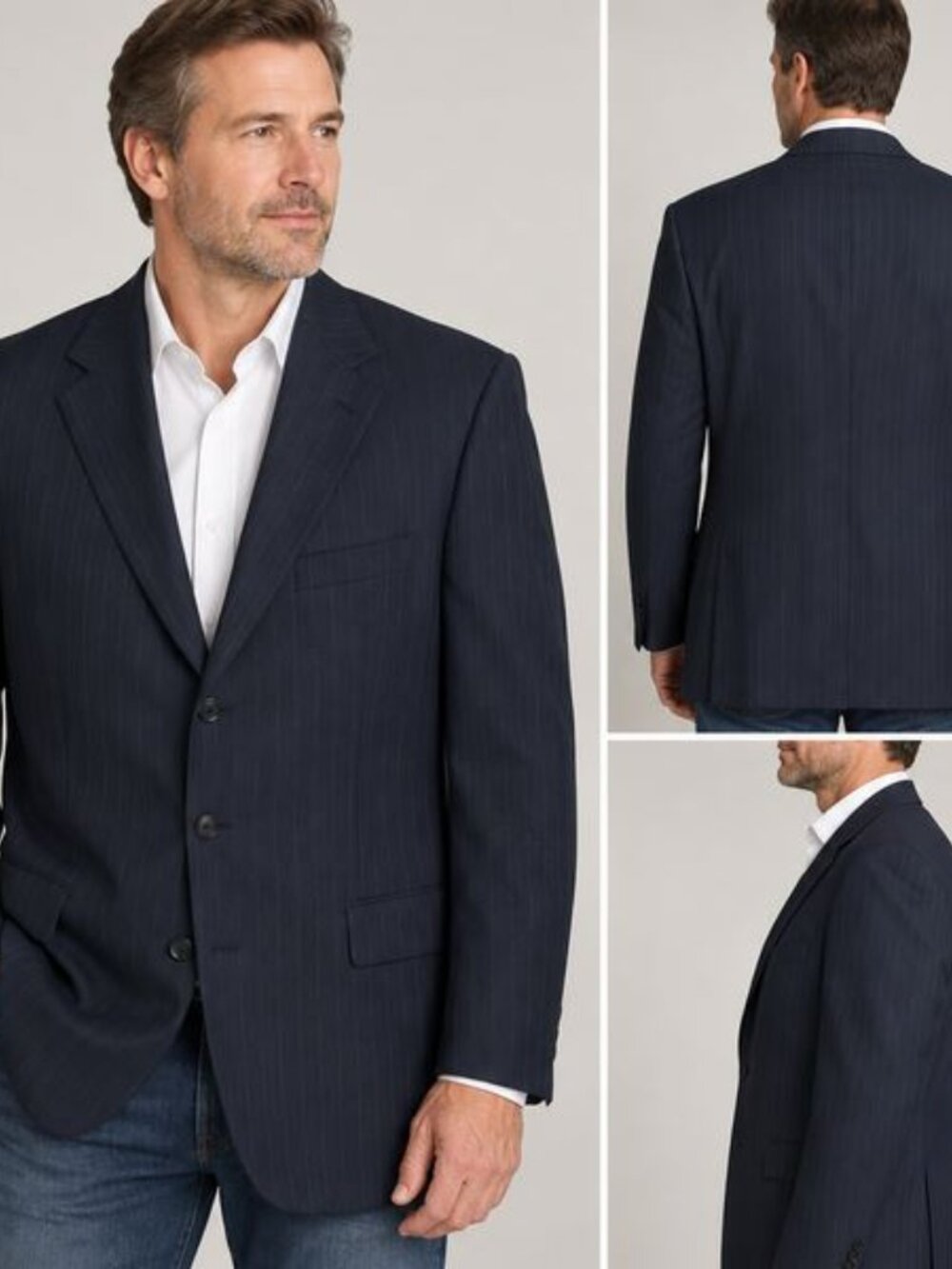 Men’s Navy Blue Pinstripe Wool Blend Blazer Sport Coat 44L Made in USA (237)